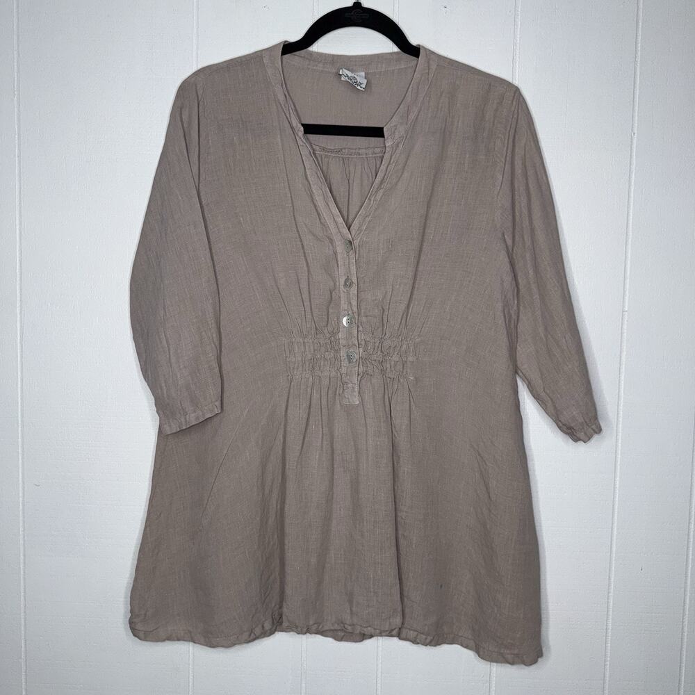 Match Point Women’s 100% Linen Tunic Top V Neck 3/4 Sleeves Size Small